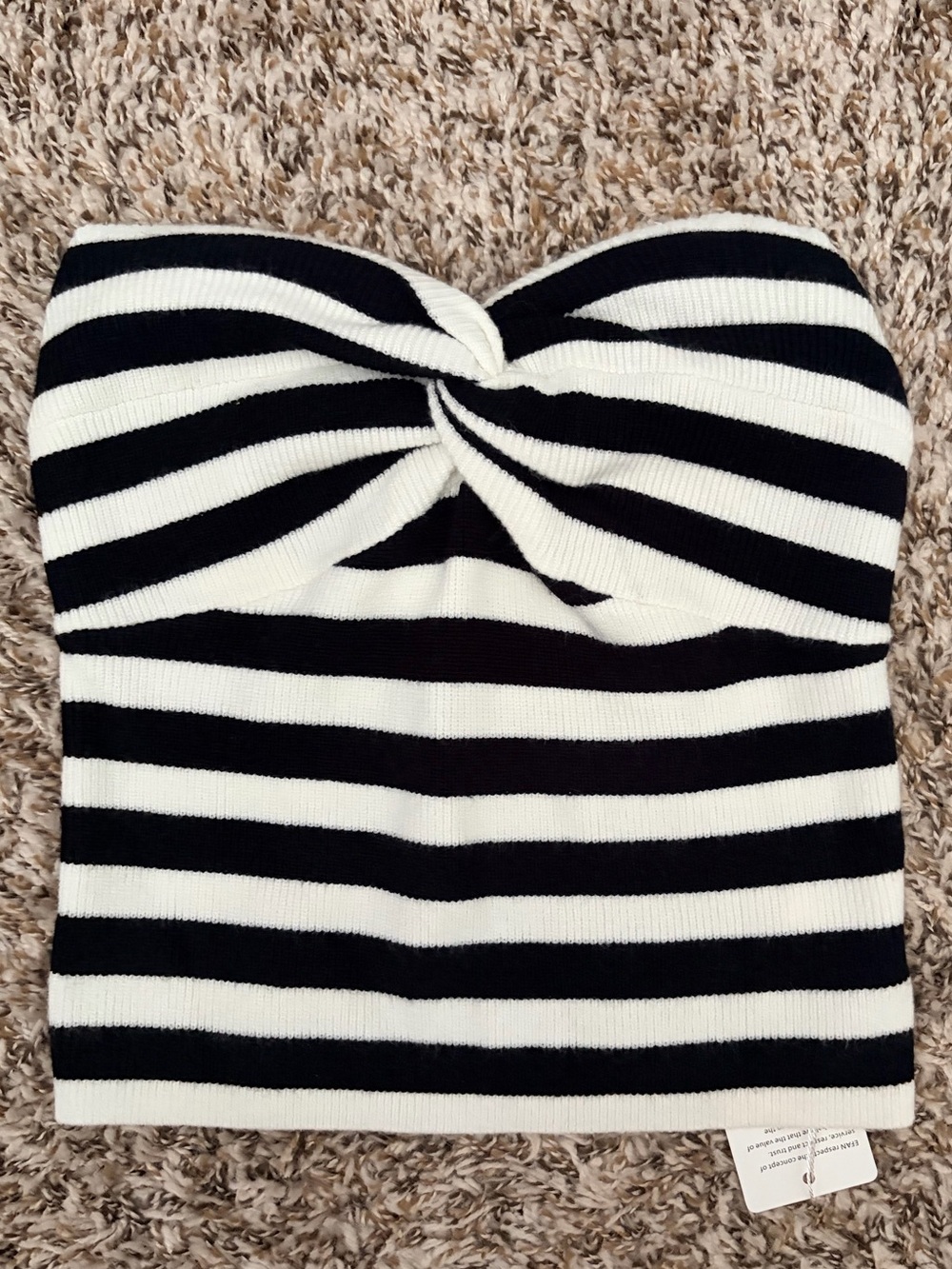 Striped Twist-Front Strapless Crop Top - Black & White